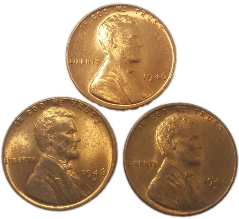 Choice Unc 1946 P+D+S Lincoln Wheat Cent Gem BU Collection Lot Set Free Post
