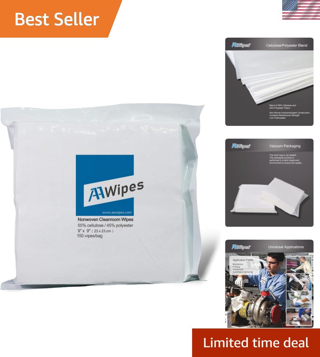 Cleanroom Wipes Nonwoven Wipes Cellulose/Polyester Blend Grade A, 68 Gram 9" ...