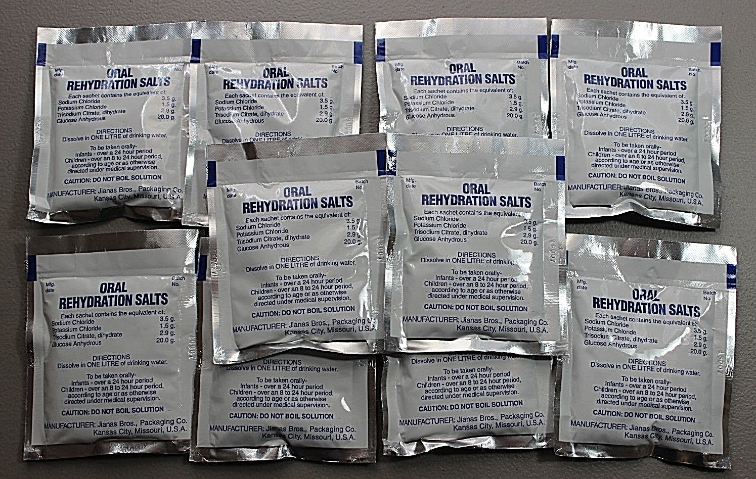 125 PACKS ORAL REHYDRATION SALTS ORS JIANAS BROS  Manufact. Date 02-2025 value!!