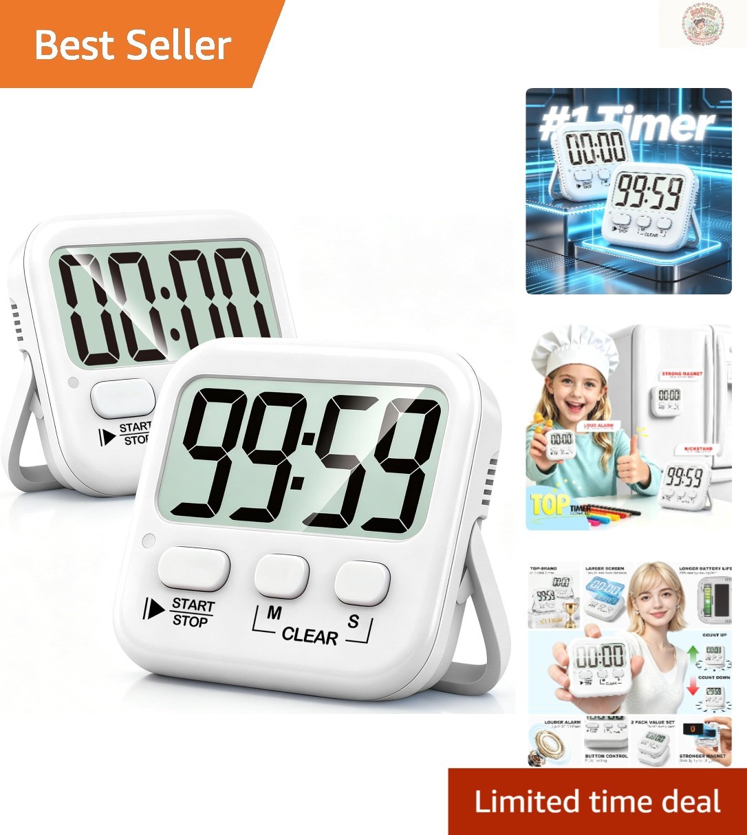 2 Pack Digital Timers for Kids - Magnetic Countdown Timer for Cooking & Study