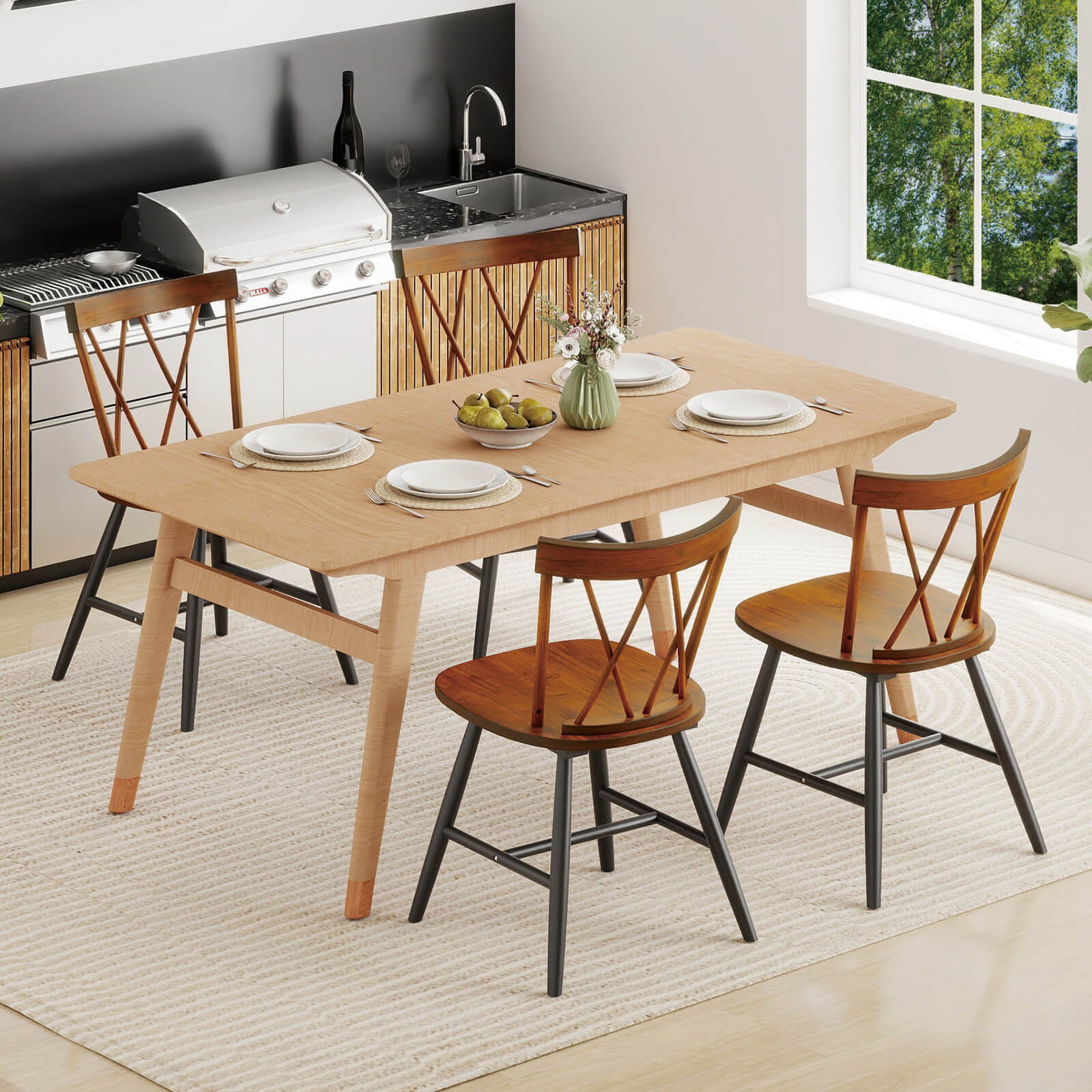 Dining Chairs Set of 4 Farmhouse Kitchen Chair w/ Rubber Wood Frame,