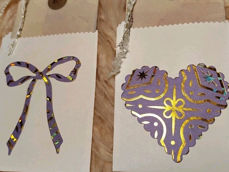 Junk Journal pockets Set of 2 Handmade Purple Gold Foil Tea Dyed Tags Funky Fur