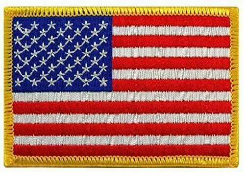 3" X 2" AMERICAN FLAG EMBROIDERED PATCH IRON-ON GOLD BORDER BG04S