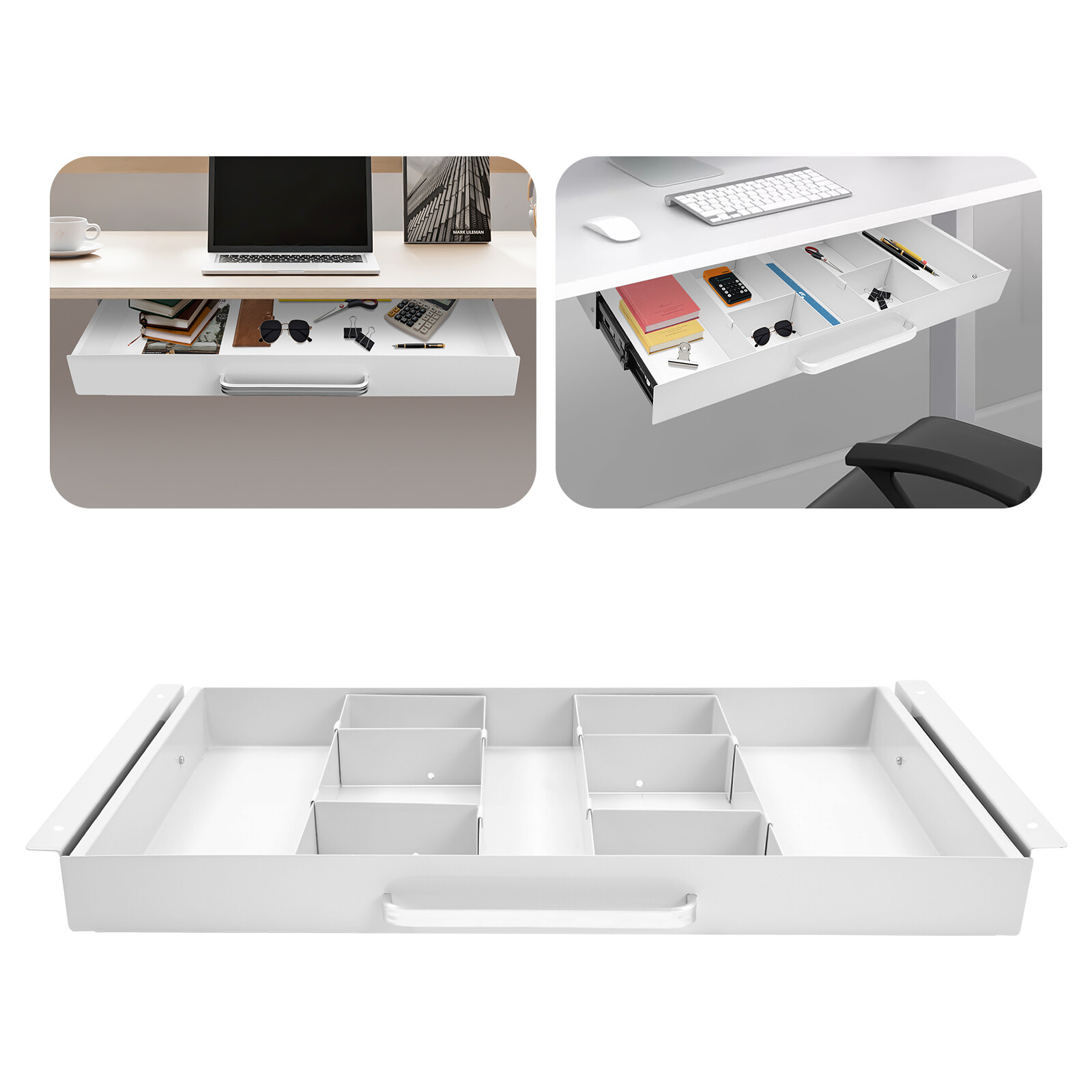 21.5" Under Desk Mounted Sliding Pull-out Drawer For Standing Desks White