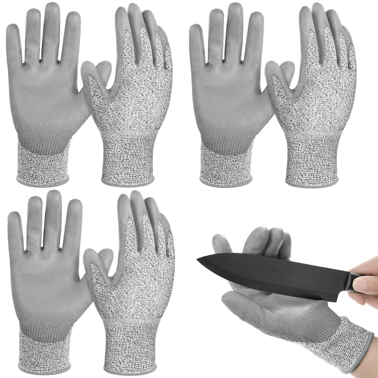 Janmercy 3 Pairs Cut Resistant Gloves Level 5 Protection, Cut Proof Gloves fo...
