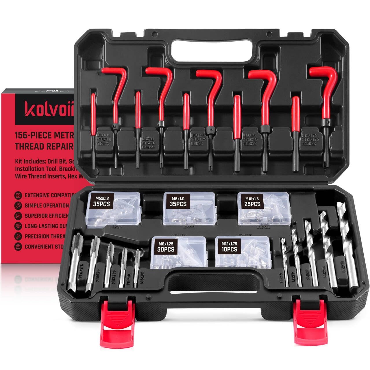Kit Reparación Rosca Helicoil Métrico M5 M6 M8 M10 M12 Motor Aluminio HSS 156PCS