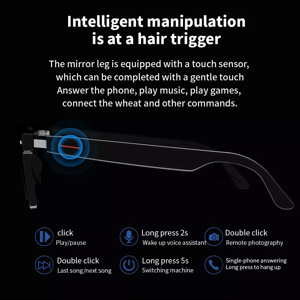 Smart Glasses Polarized Sunglass Audio Mic Speakers Bluetooth Call Remote Camera