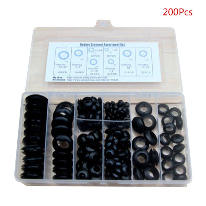 200Pcs/box Soft Rubber Grommet Gasket Kits Electrical Wire Gasket Tools Durable