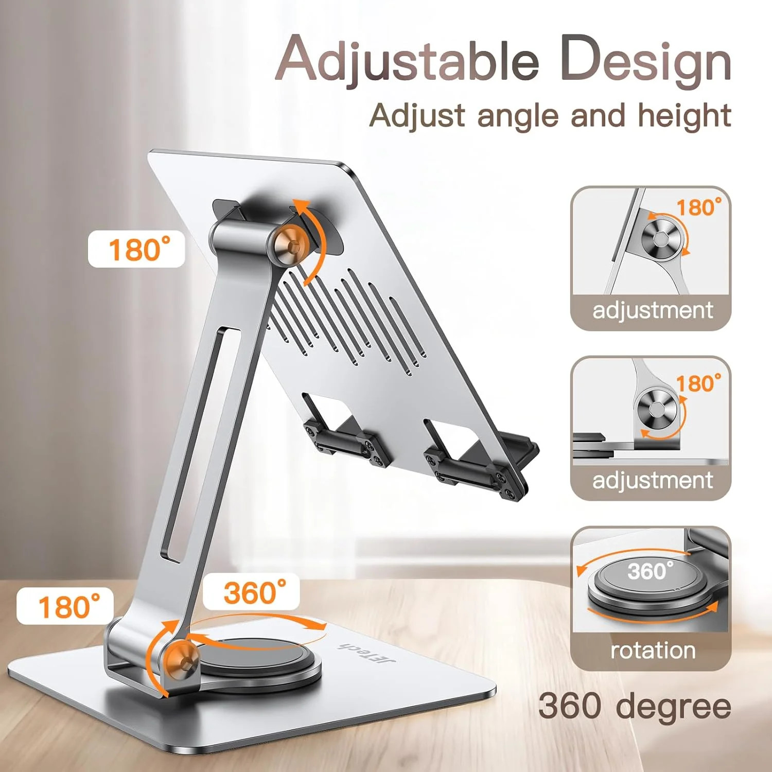 Tablet Stand, Adjustable Swivel Desktop Holder with 360 Degree Rotating B