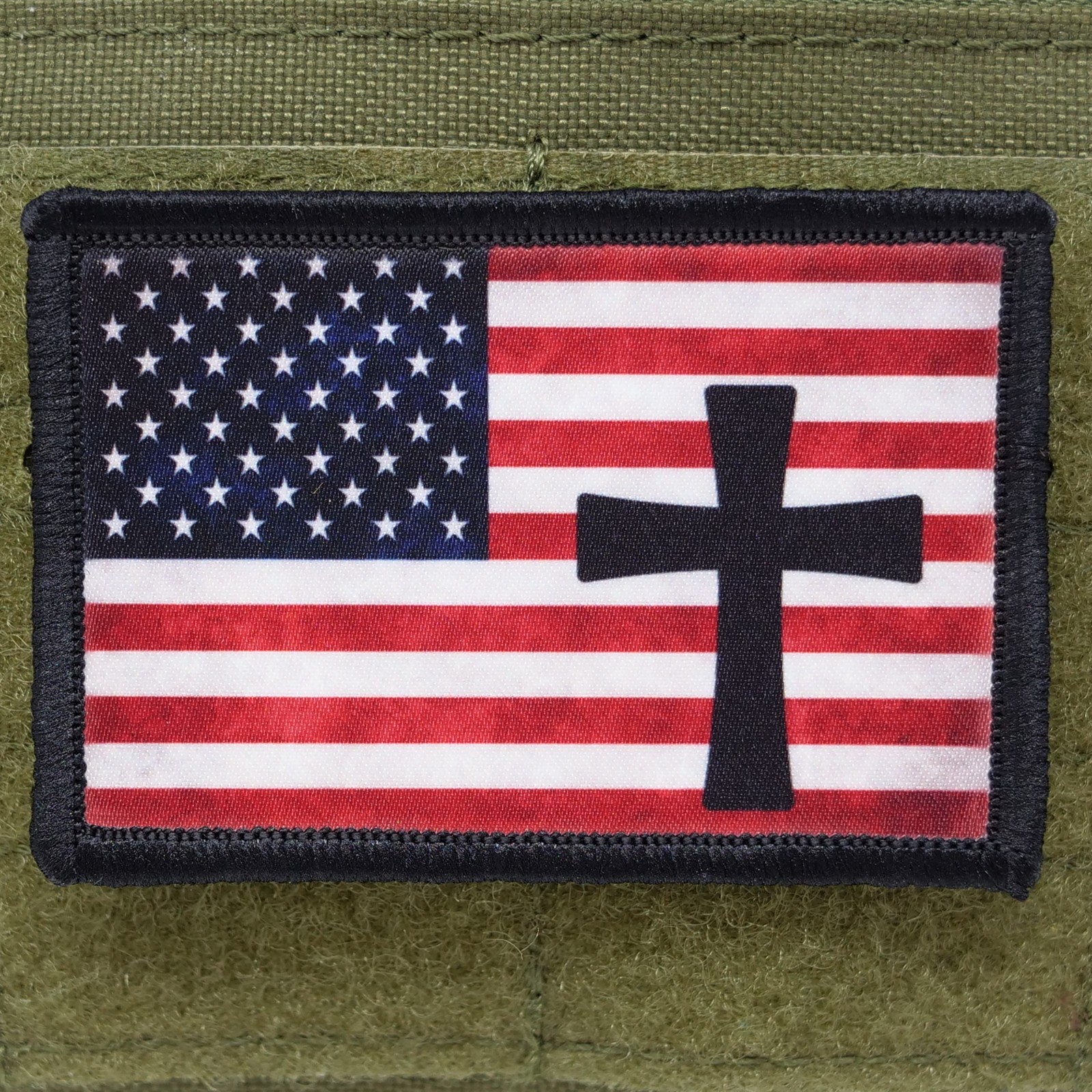 USA Cross Flag Patch Moral Tactical Meme Military Army Hook & Loop 3x2