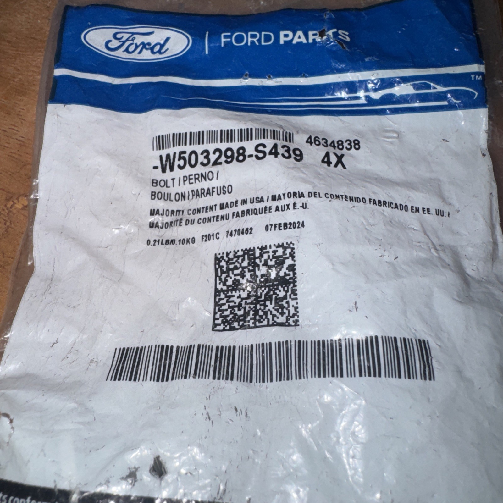 Pack of 4 Genuine Ford OE Bolt W503298S439
