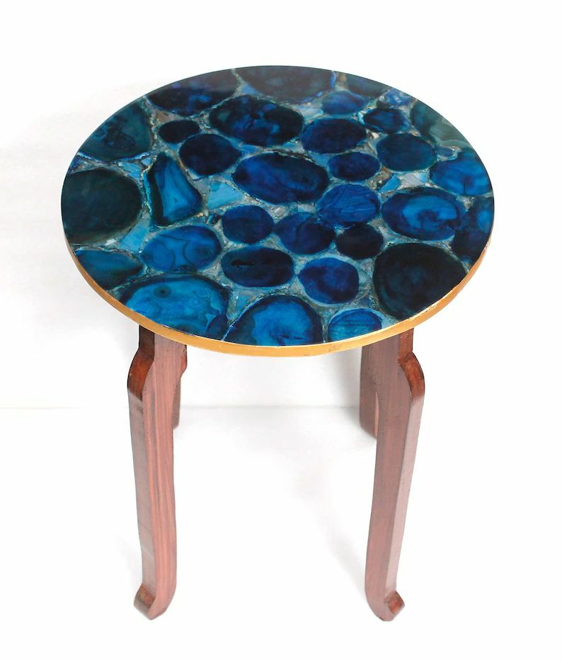 18" Agate Corner Table Top  Natural semi precious stones Work Art
