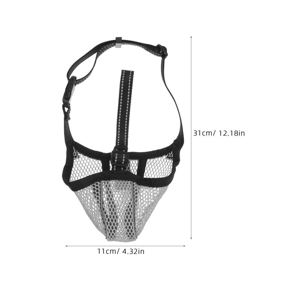 Grey Soft Mesh Dog Muzzle Adjustable Comfortable Bite Prevention Mouth Guard