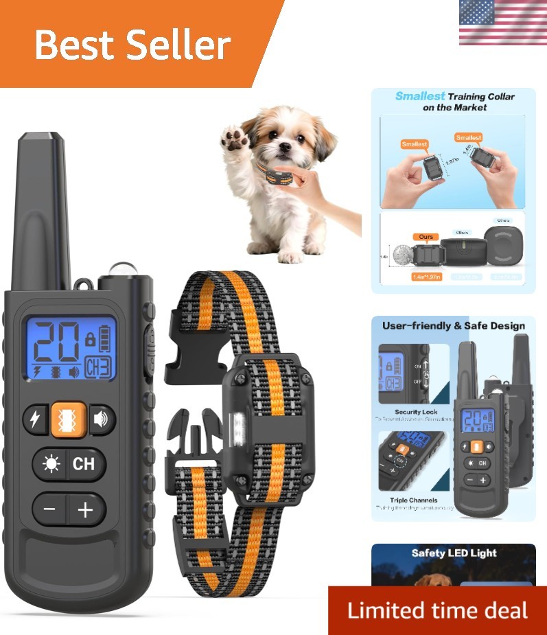 Rechargeable Dog Shock Collar for Small Breeds - LED Night Safety Included