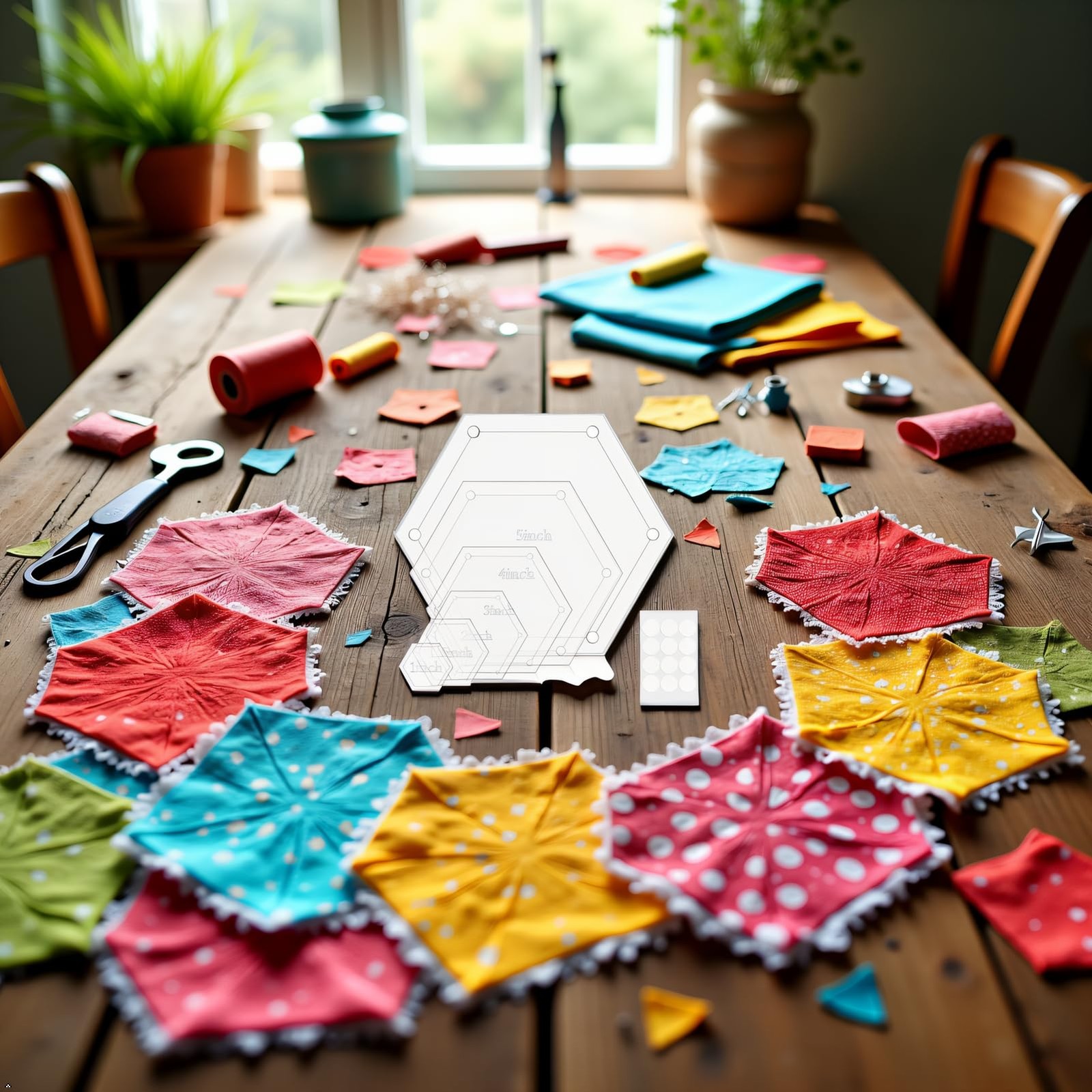 Hexagon Quilting Template Set 6 Sizes 1-5" Clear Acrylic Patchwork Ruler