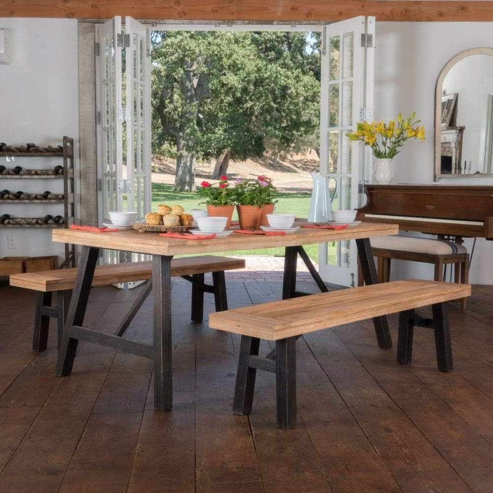 Cottage Acacia Wood Dining Set, Brushed Grey