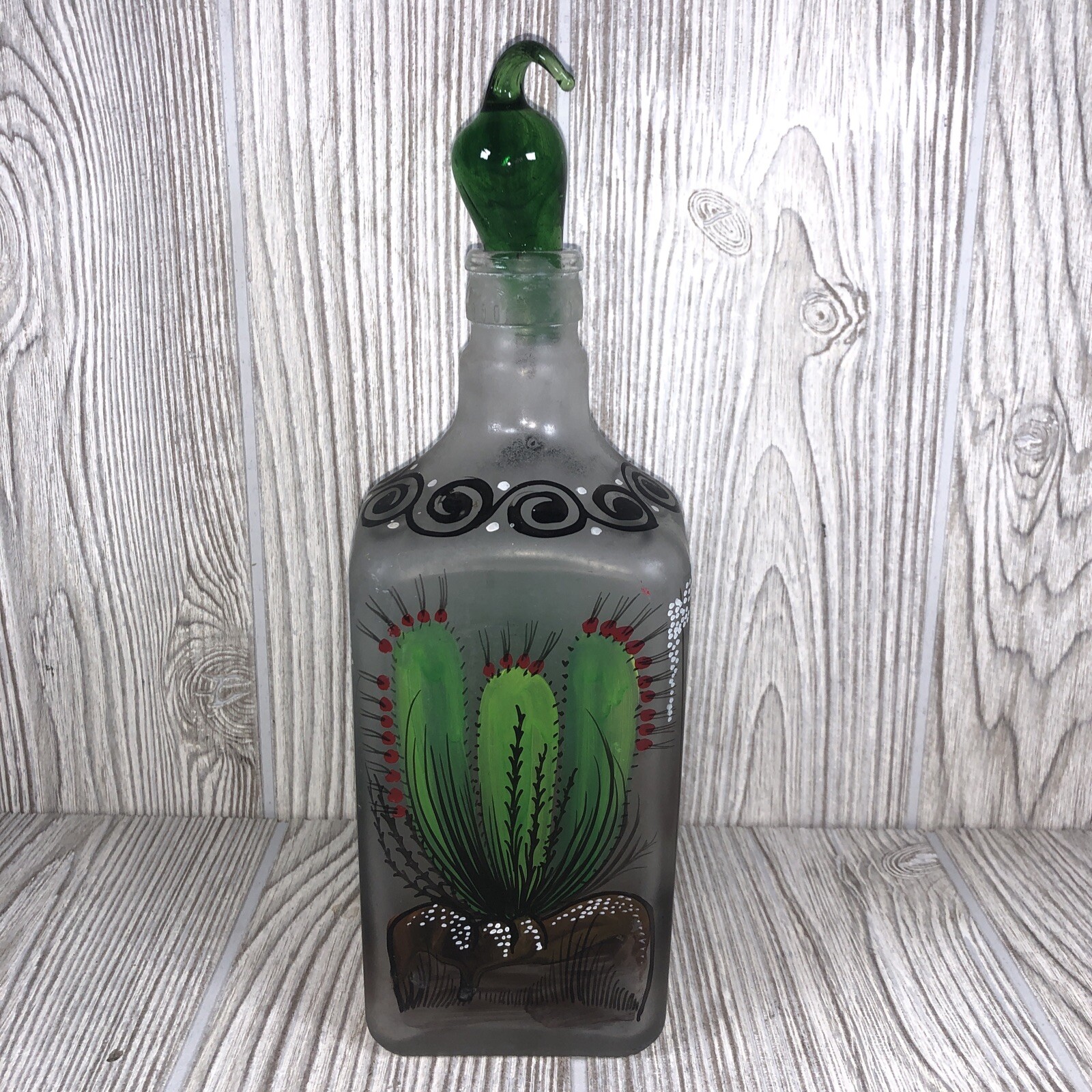 Herradura Jalisco Mexico Hand Painted Cactus Tequila Empty Bottle #4 Pepper Cork