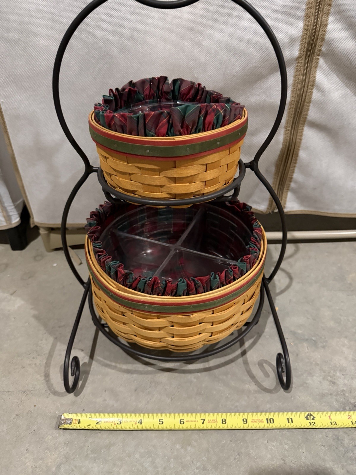 Longaberger Wrought Iron Small Snowman Stand w/ 2 Baskets, Liners, Protectors