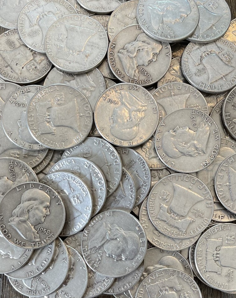 90% Silver Franklin Half Dollar Average Circulated Random Date, bulk discount.
