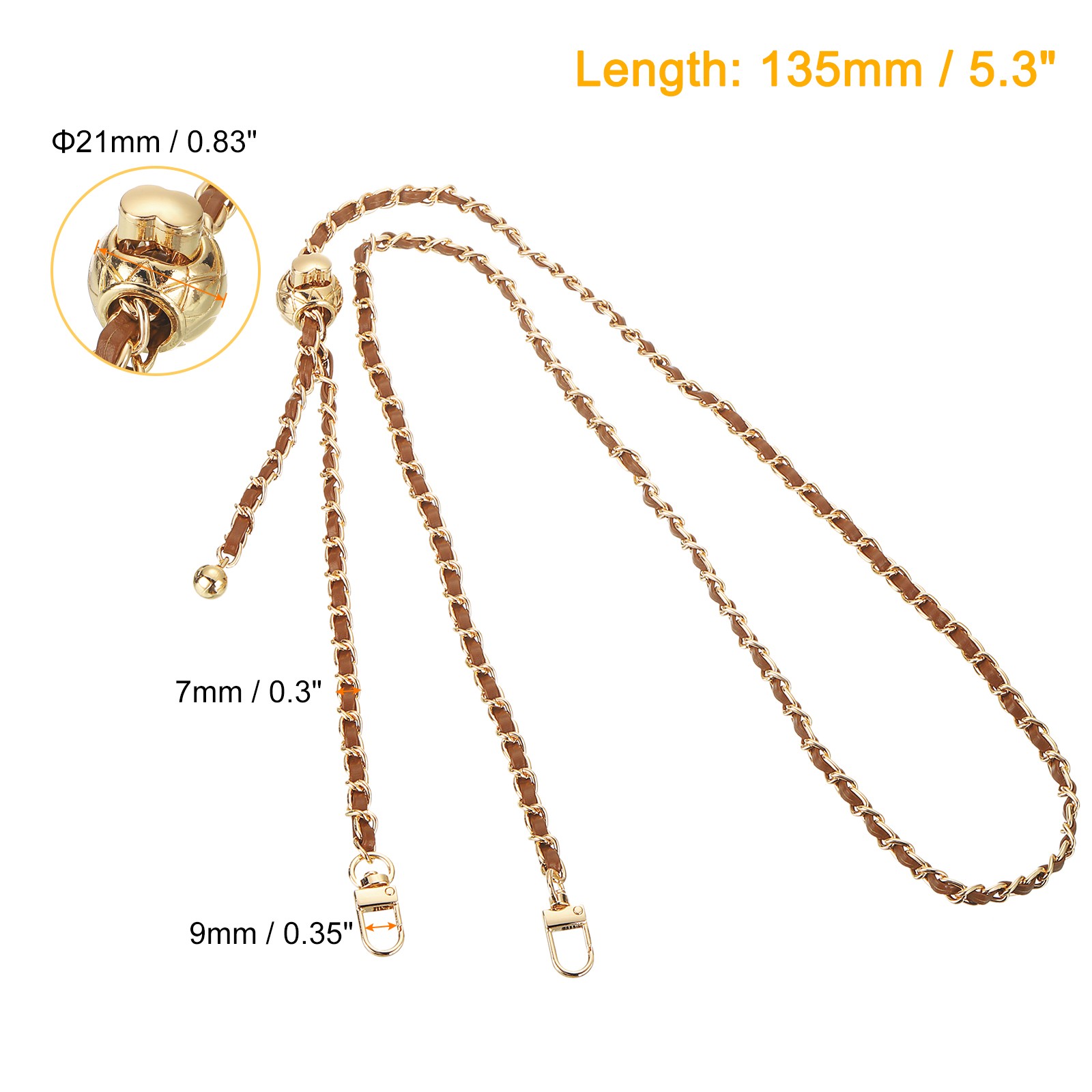 Purse Chain Strap, 53 Inch Adjustable Chains Strap Brown/Light Gold