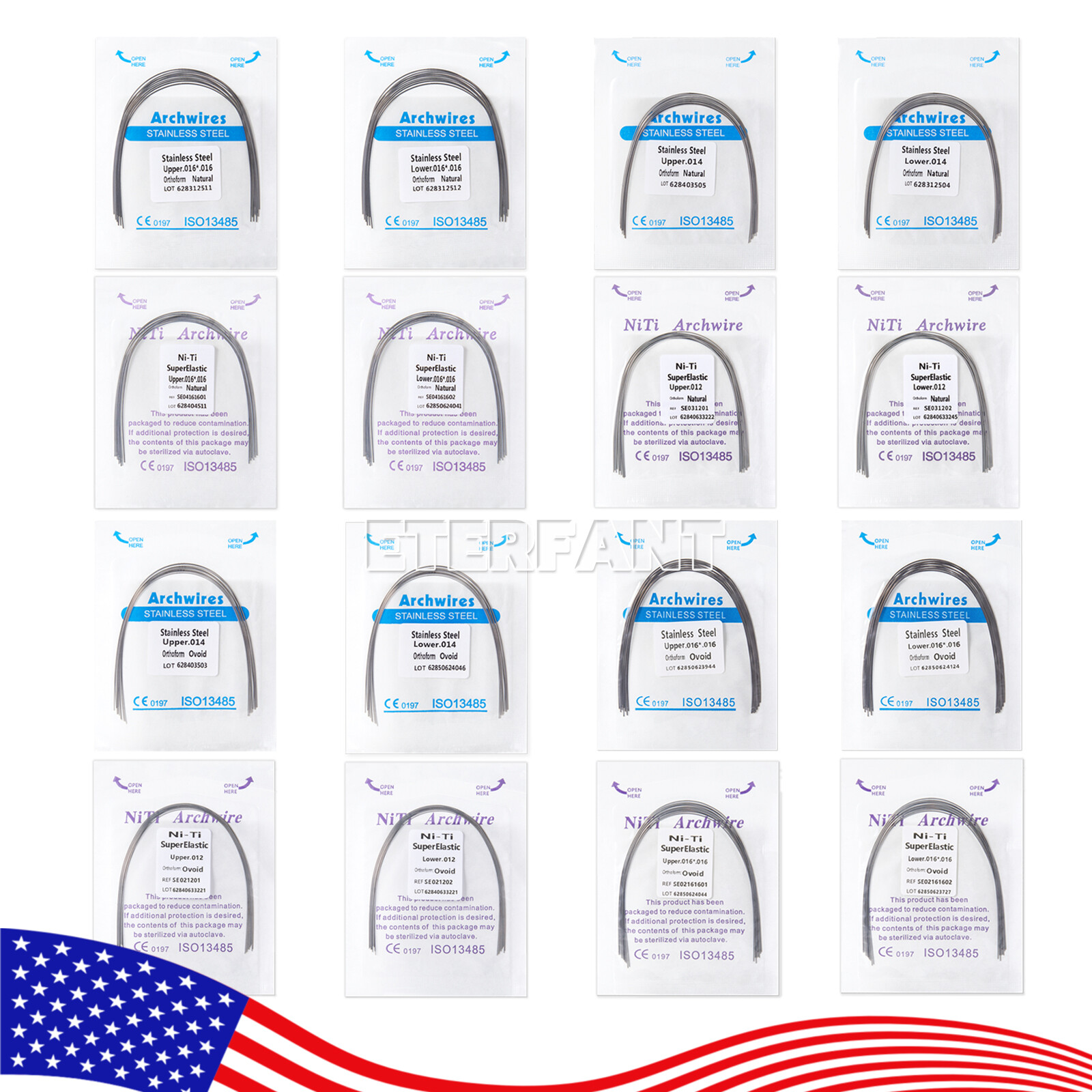 10PCs/pack ETERFANT Dental Ortho Arch Wires Super Elastic NITI/Stainless Steel