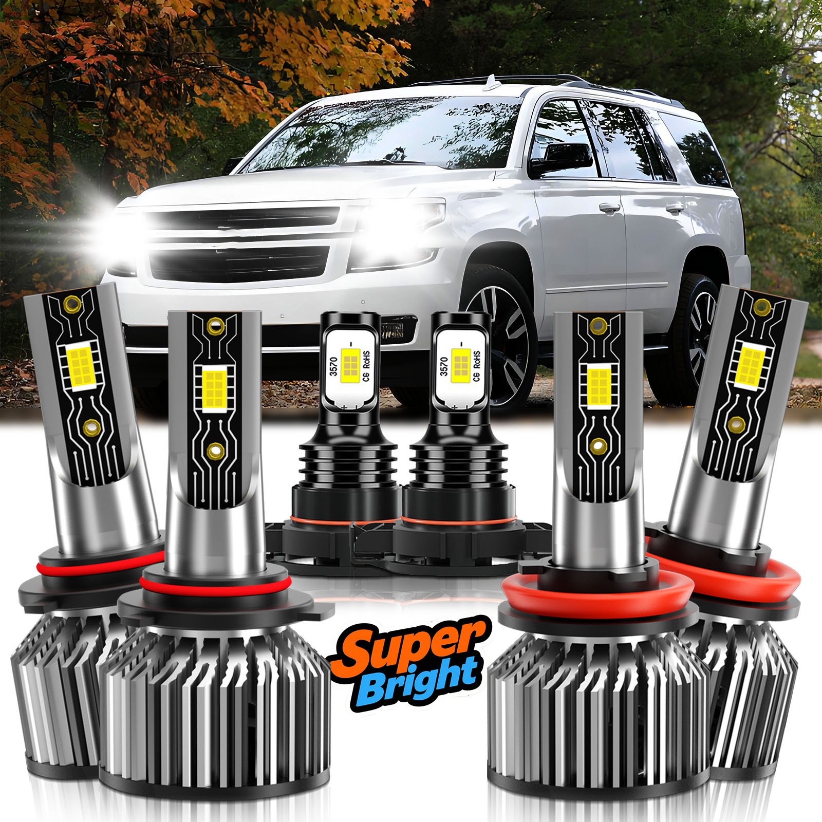 For Chevrolet Tahoe 2007-2015 LED Headlight Combo Hi/Low+Fog Light Bulb 26000LM