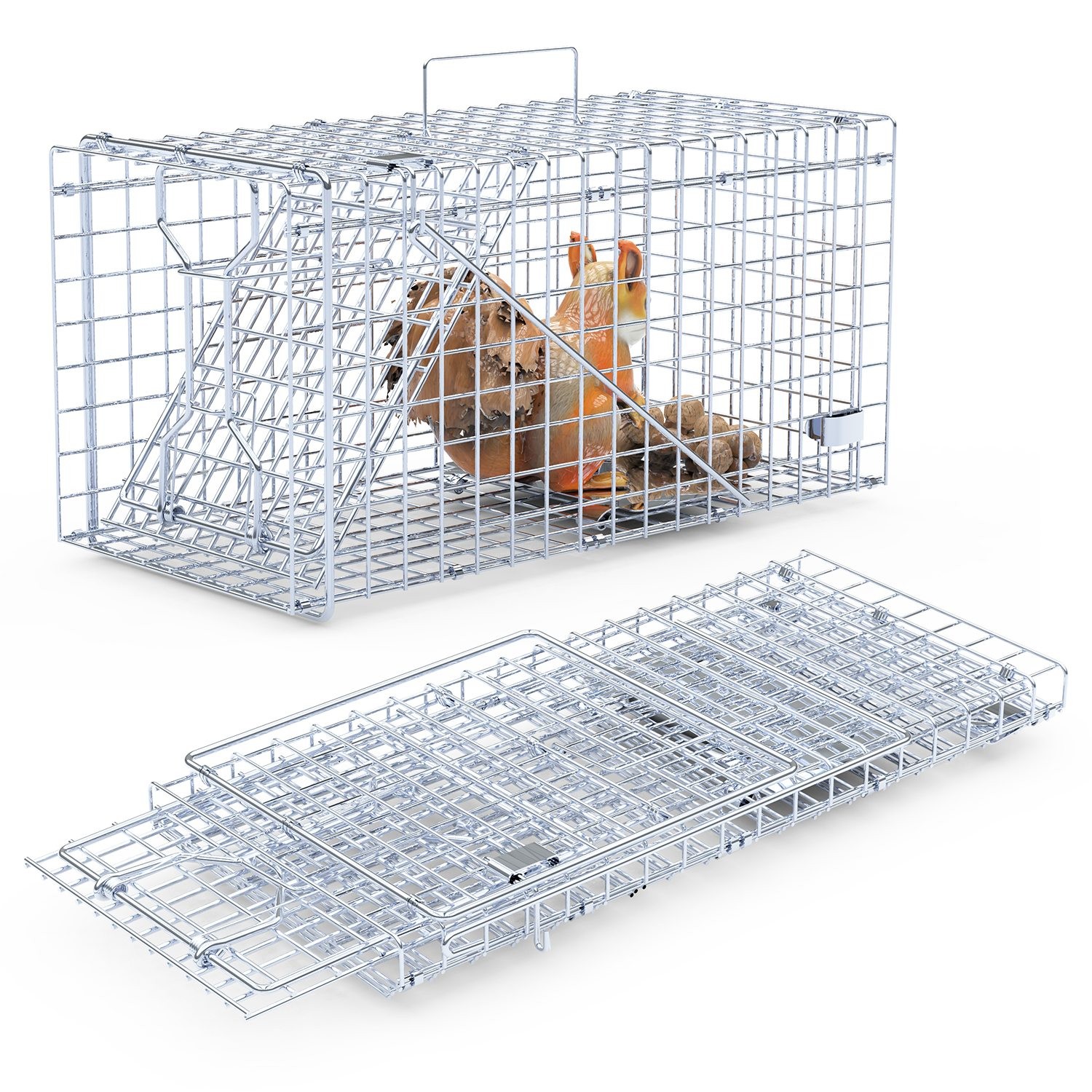 2Pcs Humane Single Door Live Animal Trap Collapsible Iron Animal Cage Catch