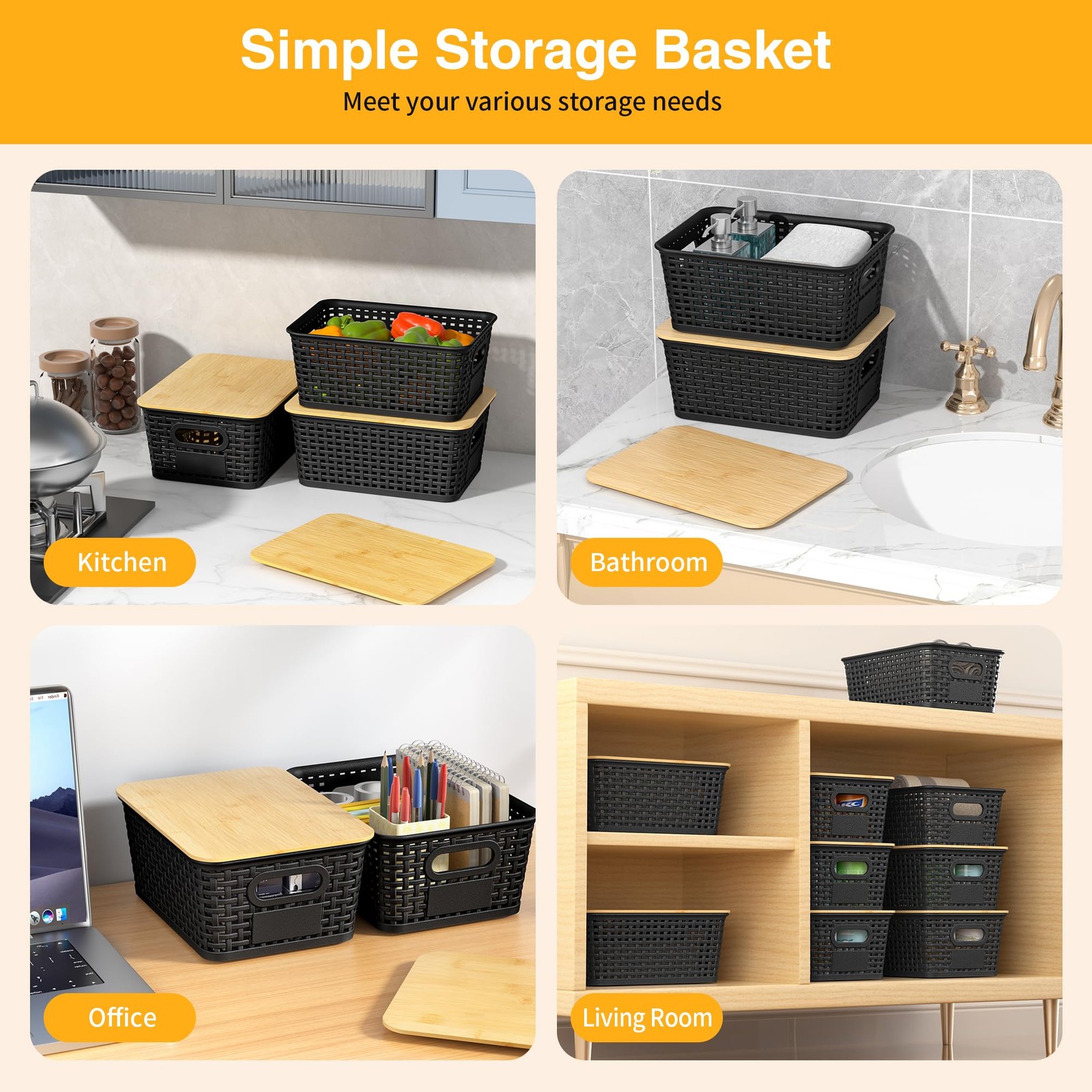 Plastic Storage Baskets with Lids and Labels, Stackable Storage Containers, S...
