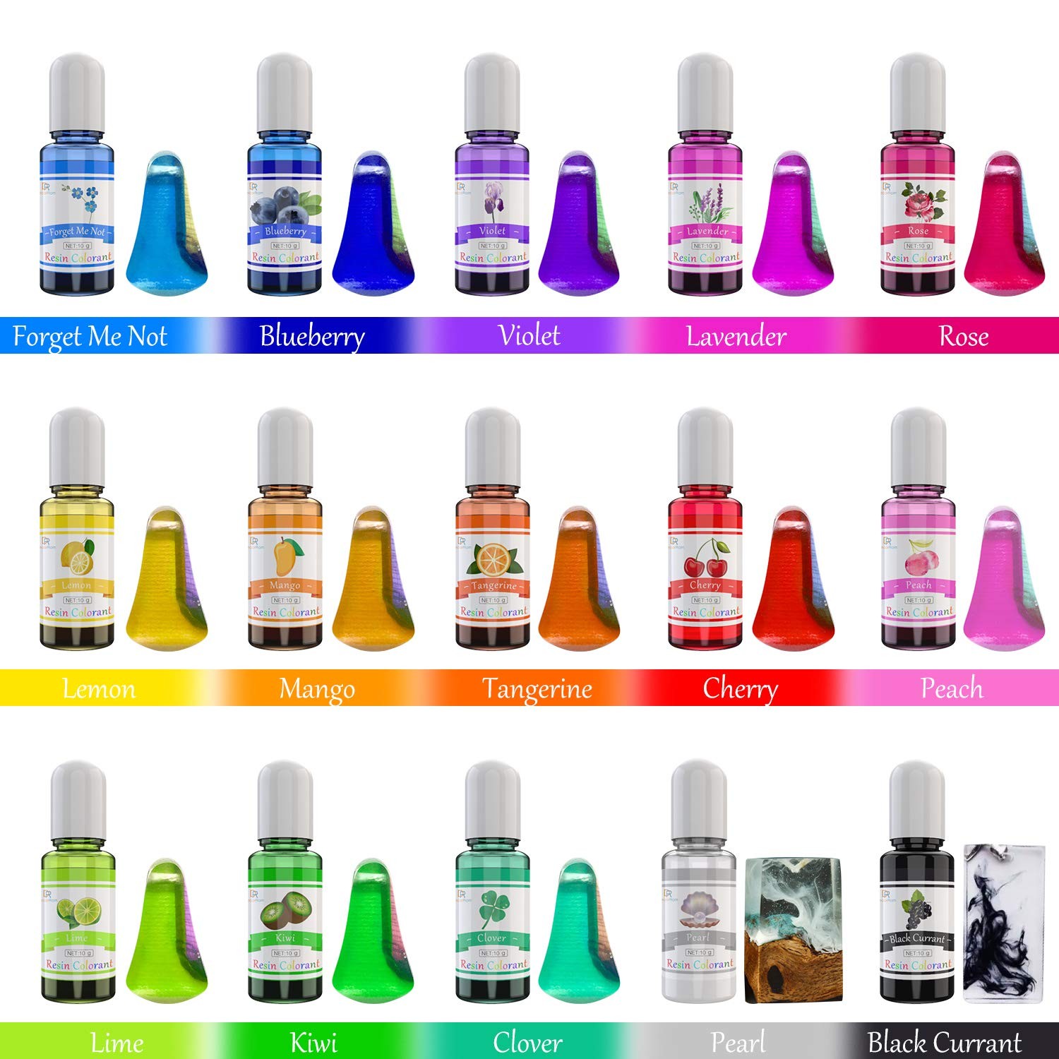 Epoxy Resin Pigment 0.34 Fl Oz (Pack of 15), Assorted,Clear,White,Transparent