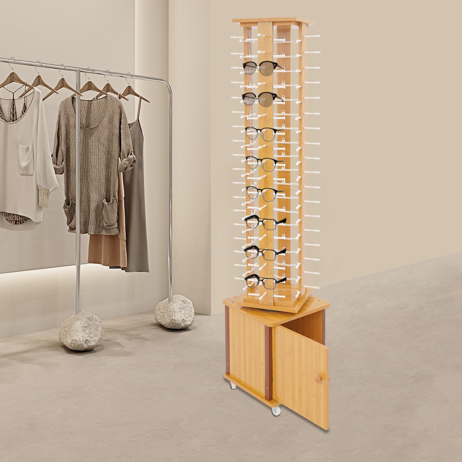 72-Pair Eyeglass Display Rack Rotating Glasses Storage Stand Floor-standing