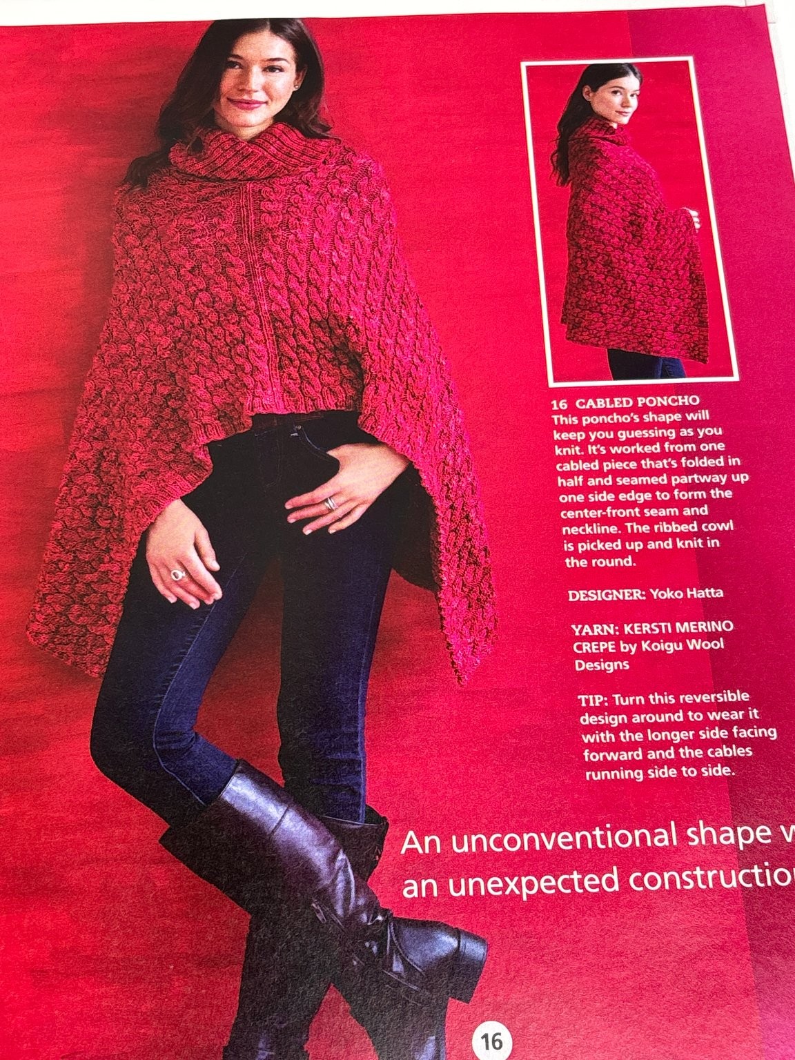 Cabled Poncho Knitting Pattern Magazine Pages