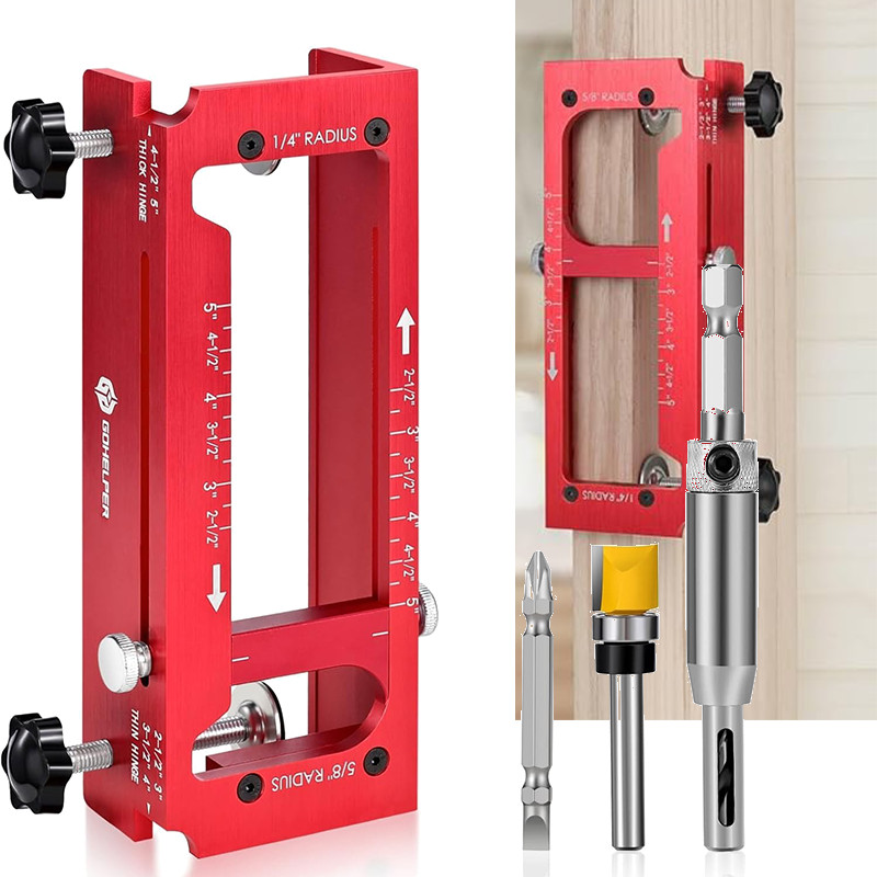 Door Hinge Jig, Aluminum Alloy Door Hinge Template Kit for Router, Adjustable