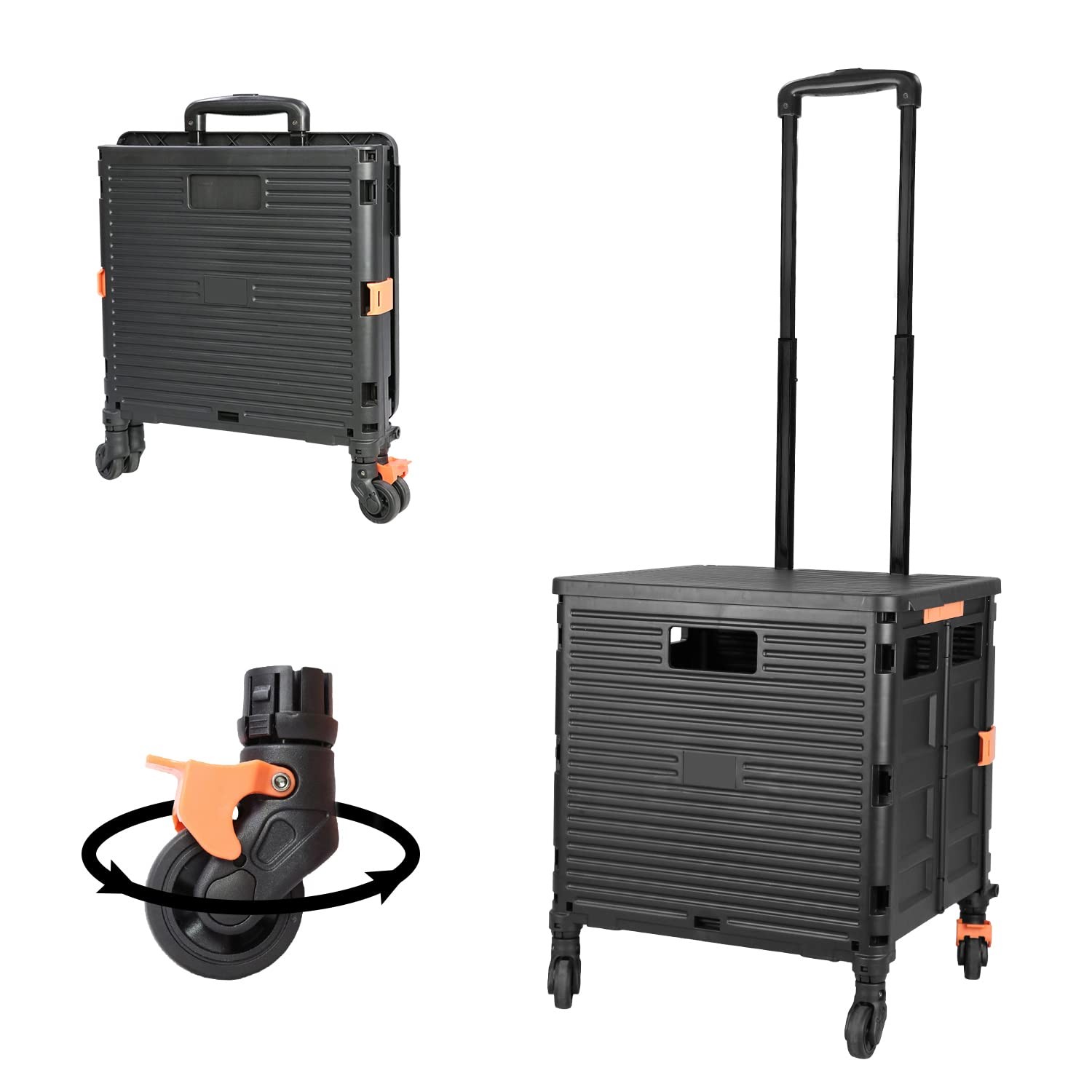 Utility Cart Folding Portable Rolling Crate Handcart with Lid Durable Heavy D...