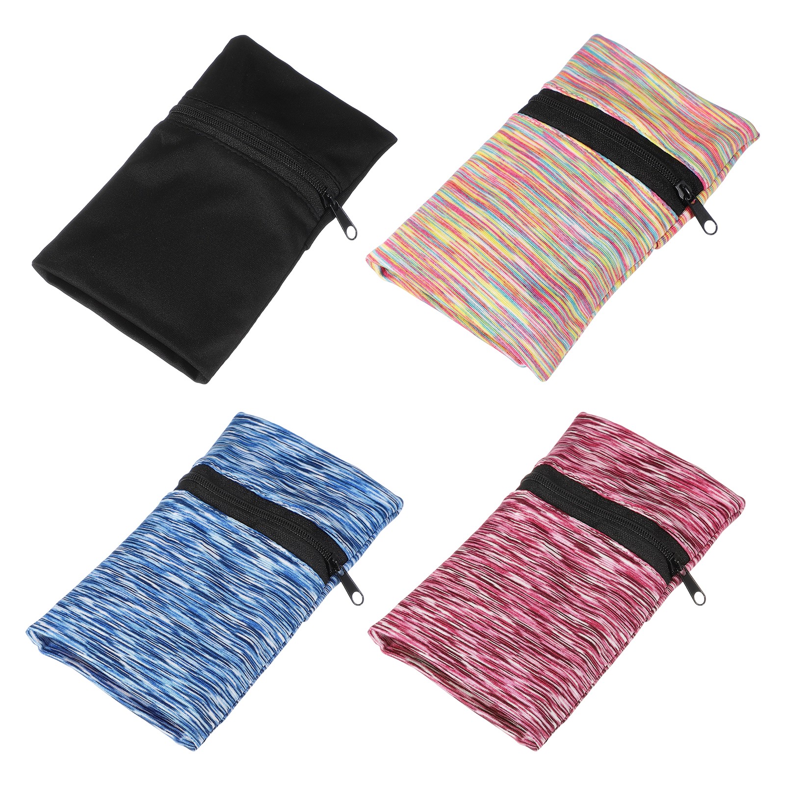 Wrist Pouch, Wrist Wallet, 4 Pack & 6 x 4 Inch & Black/Rainbow/Blue/Pink