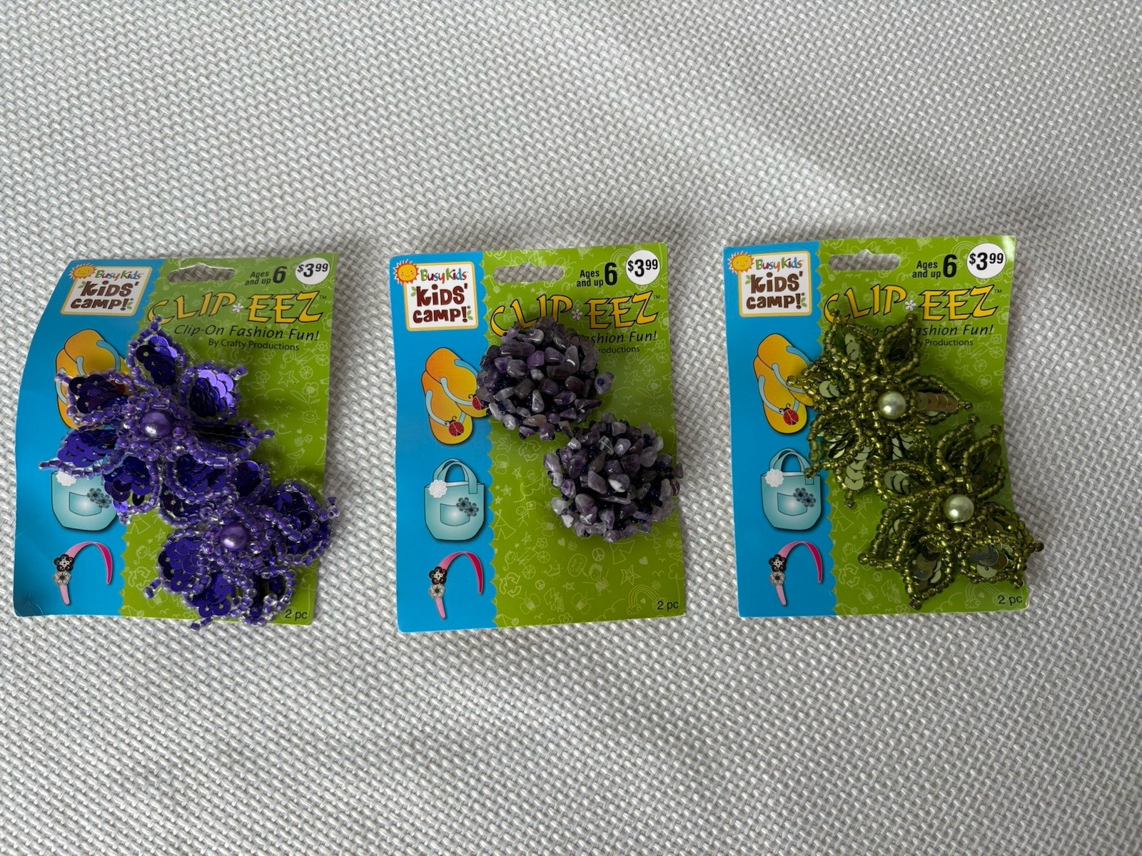Clip EEZ Clip on Lot of 6 New Purple Floral Green Sparkles