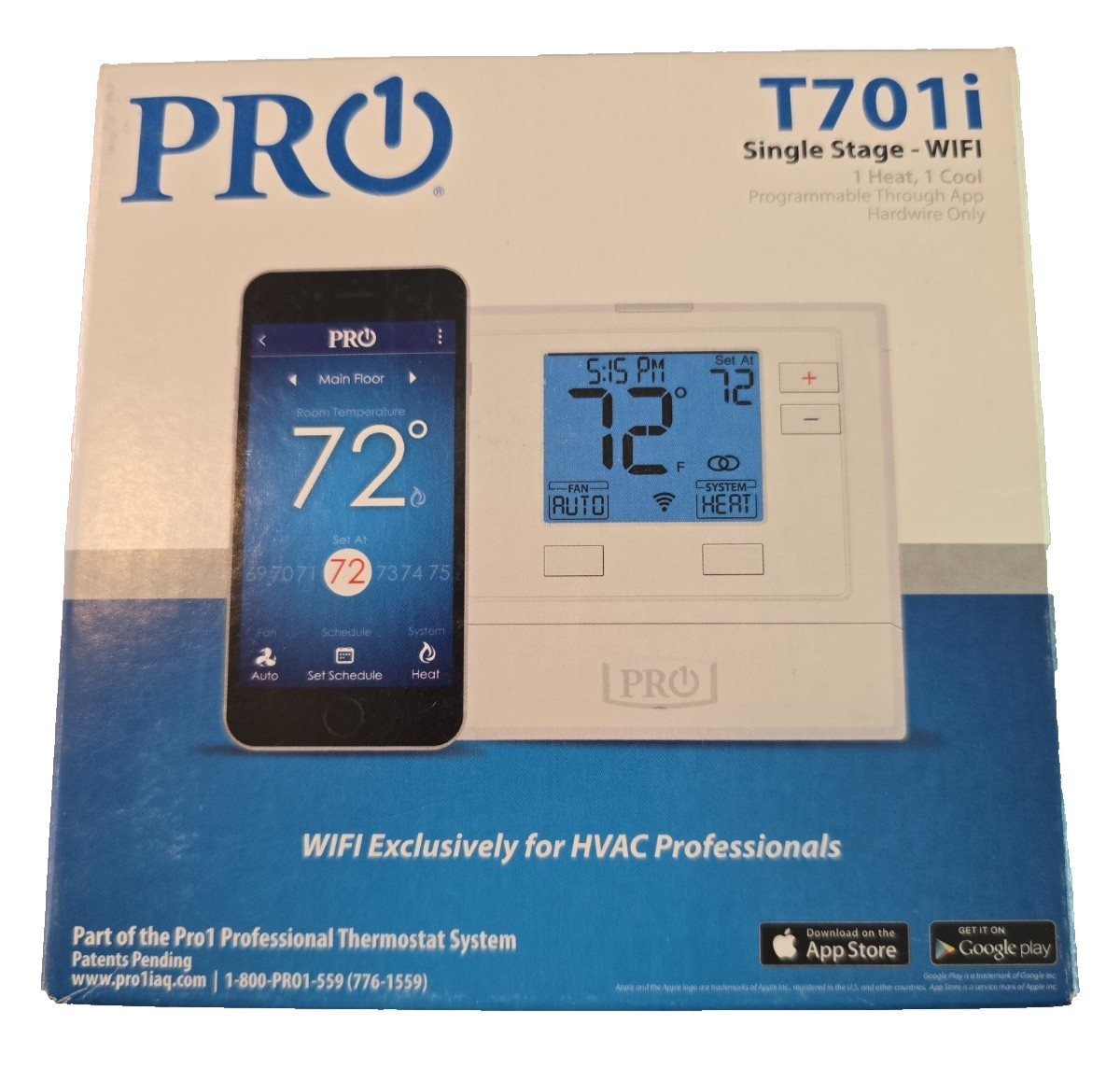 PRO1 T701i WiFi Programmable Thermostat for 1 Heat 1 Cool, App Control NEW