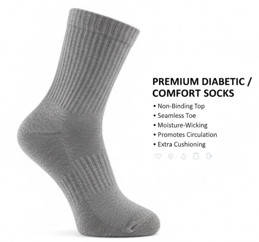 Premium Diabetic Crew Socks Non-Binding Cotton Circulatory Socks 3-12 Pairs