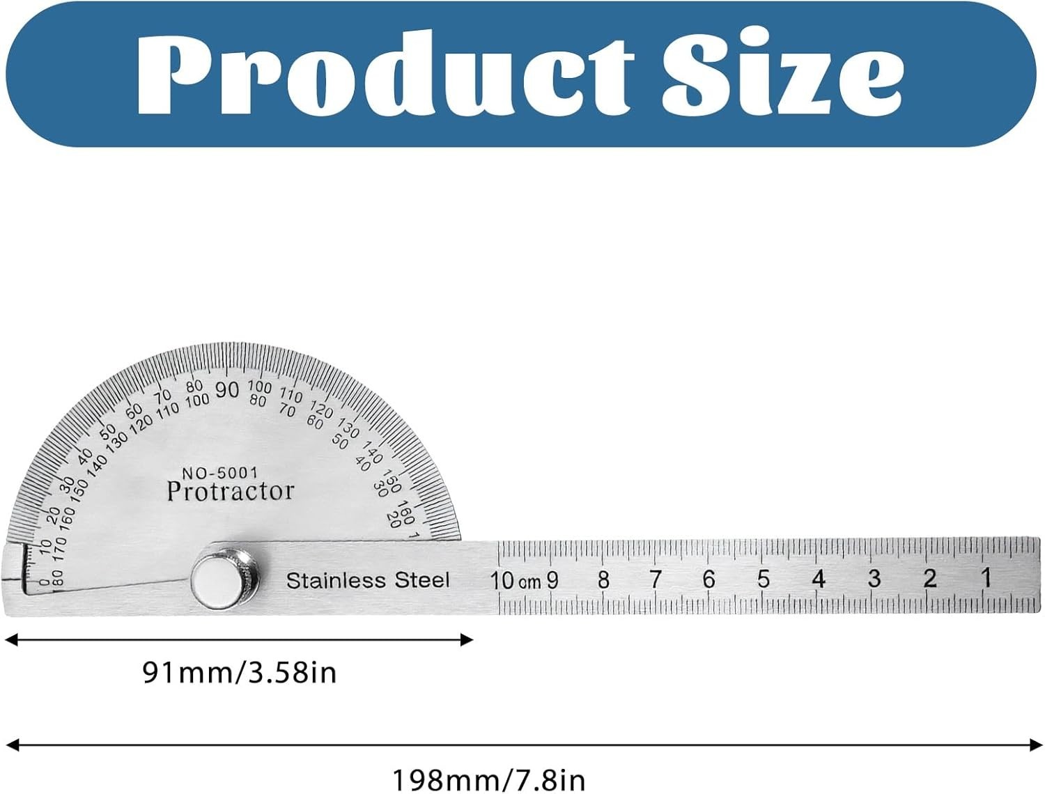 Compact 10cm Stainless Steel Angle Protractor - Ideal for Craftsmen & Students