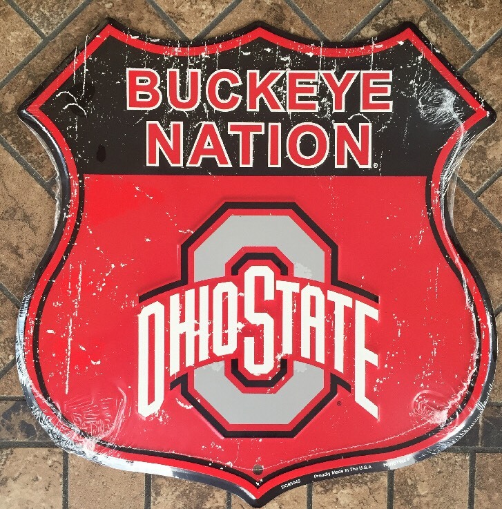 OHIO STATE UNIVERSITY 12" x 12" SHIELD BUCKEYE NATION METAL SIGN  VINTAGE LOOK