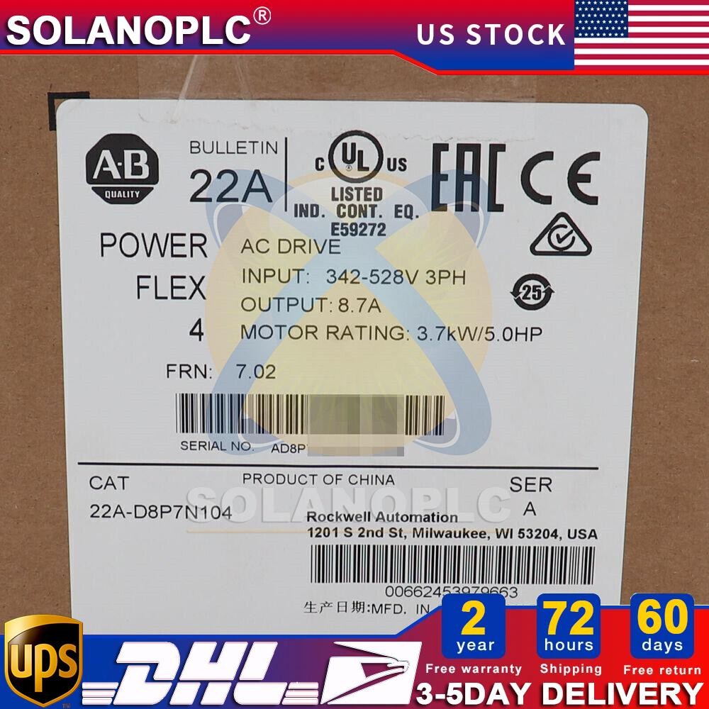 NEW Allen-Bradley 22A-D8P7N104 PowerFlex 4 3.7 kW (5 Hp) AC Drive US Free Tax