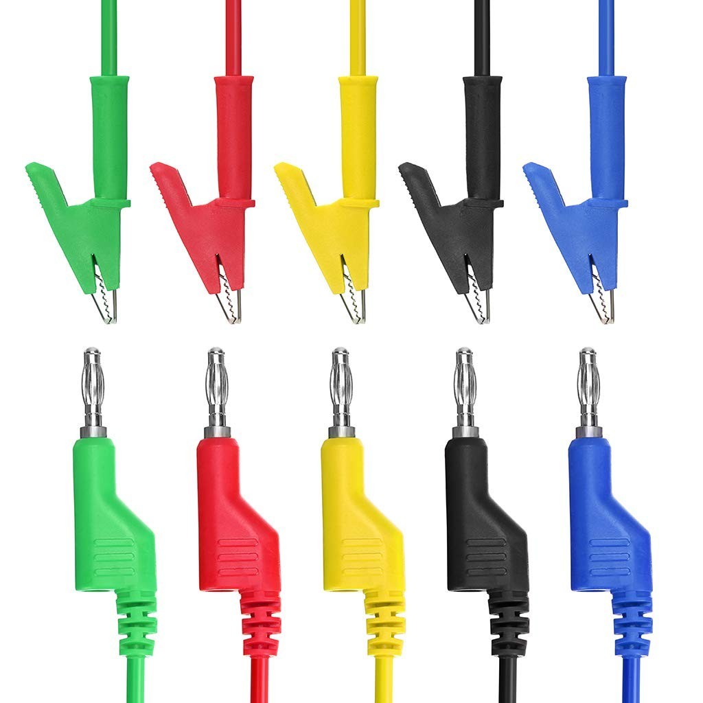 Multimeter Banana Plug to Crocodile Alligator Clip Probe, 5PCS 4mm Stackable...