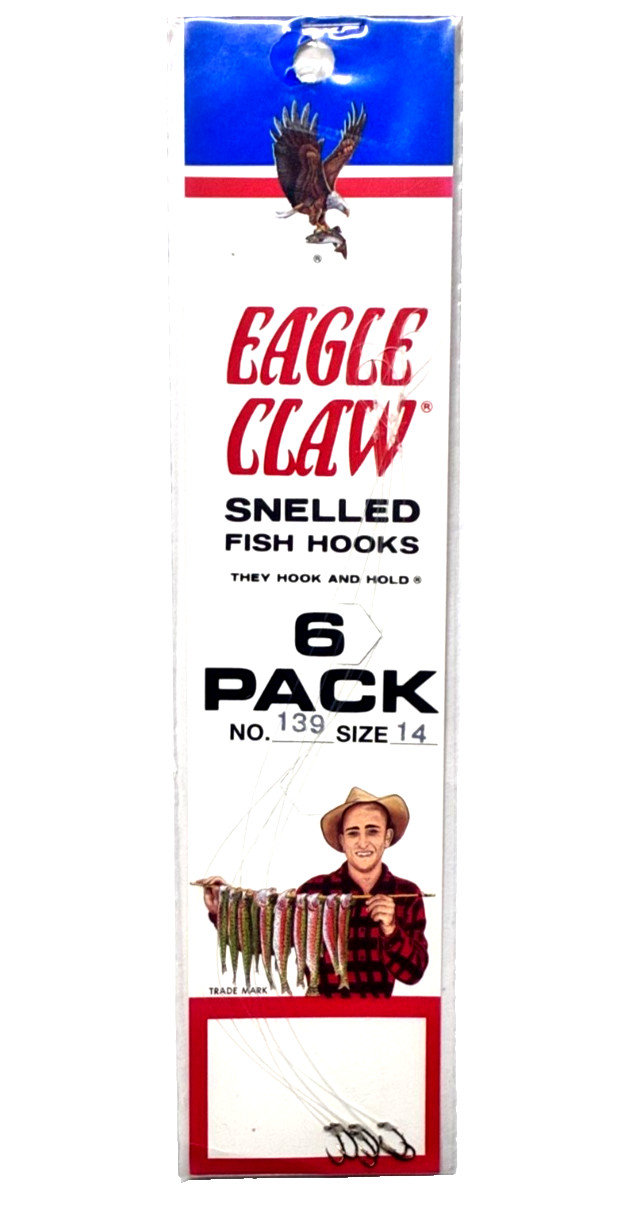 3 PACKS Eagle Claw No. 139 Snelled Baitholder Hook Size 14 Bronze 6-Count Pack