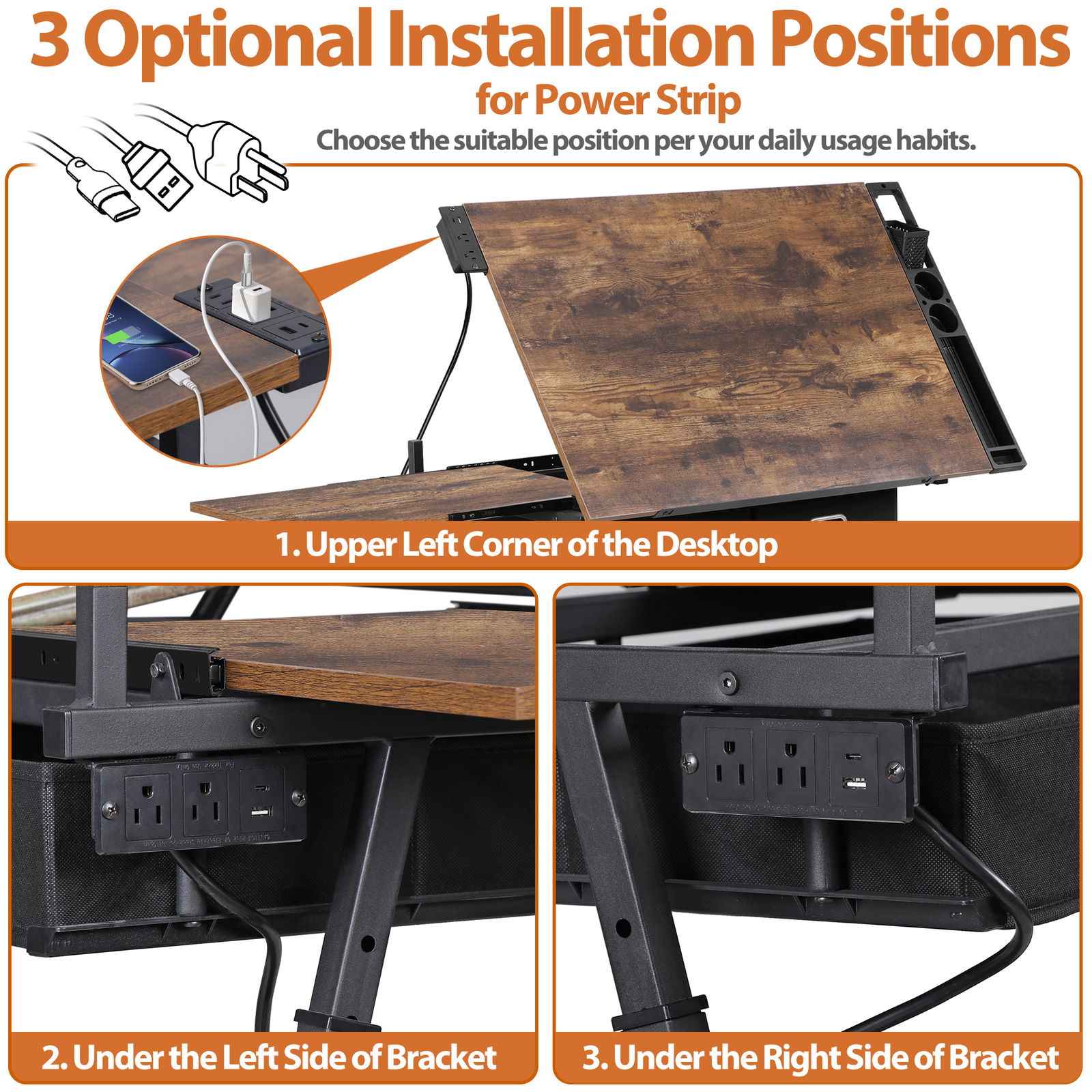 Adjustable Drawing Writing Table Stool w/ 2 Drawers for Artwork Art Desk Retro