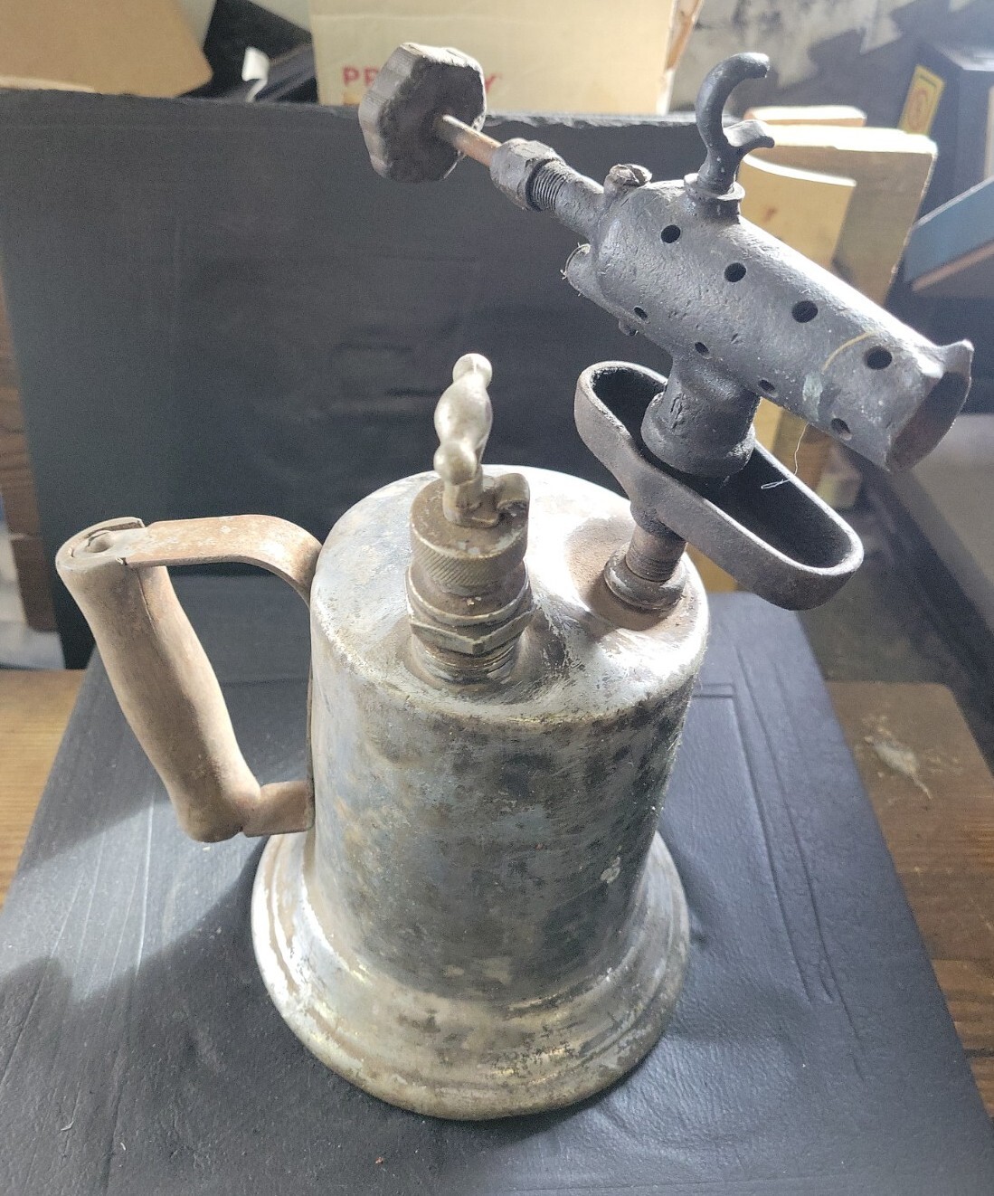 Vintage Clayton & Lambert Cast Iron Blow torch with  wooden handle