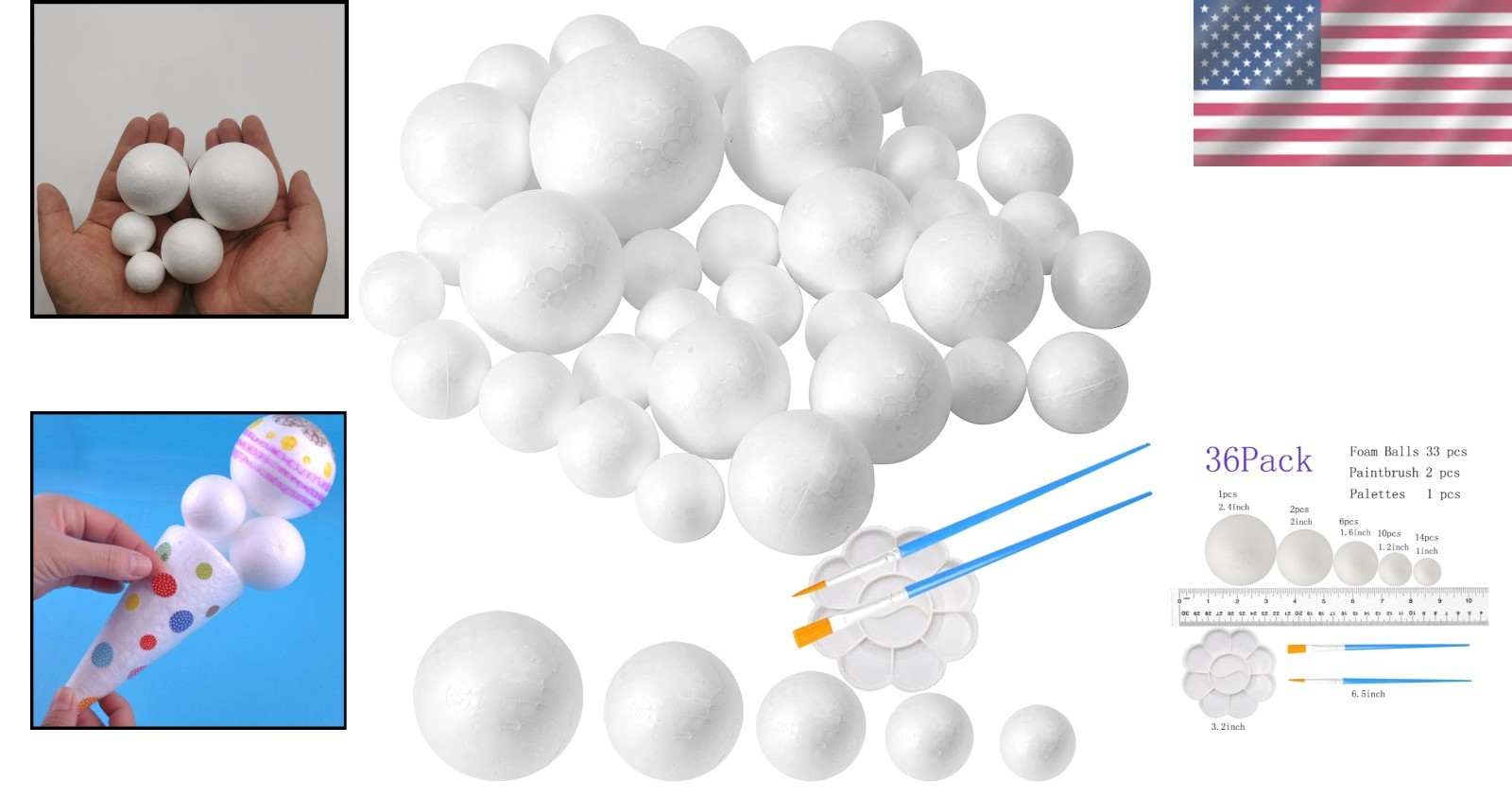Craft Foam Balls Assorted Sizes 36pcs for Arts Crafts School Projects DIY