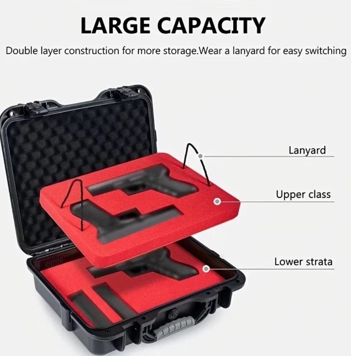 TSA Approved - Two Tier Handgun Case Hard Shell Lockable Waterproof Pistol Case