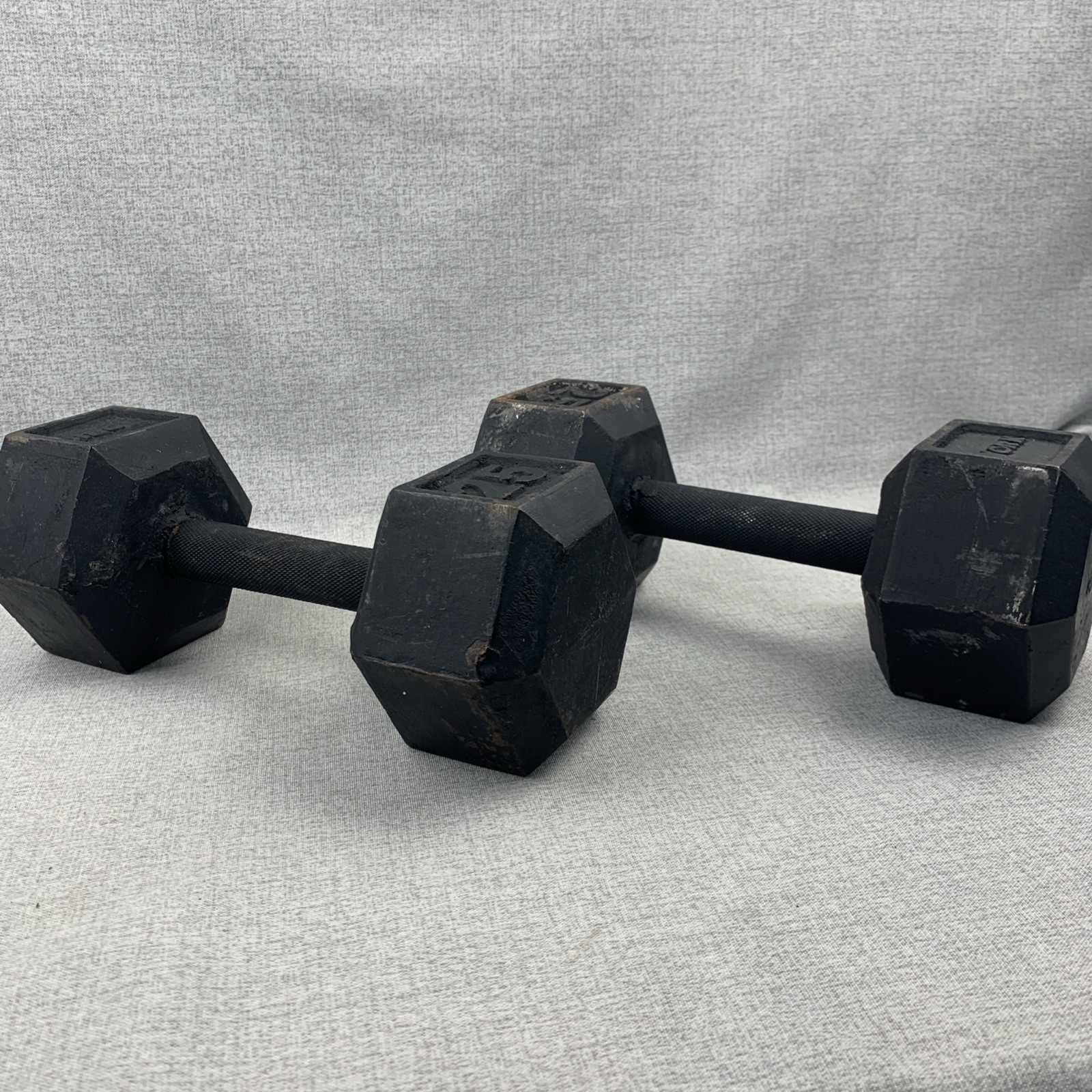 Vintage York 25 lbs Round Dumbells Pair - Hexagon Head