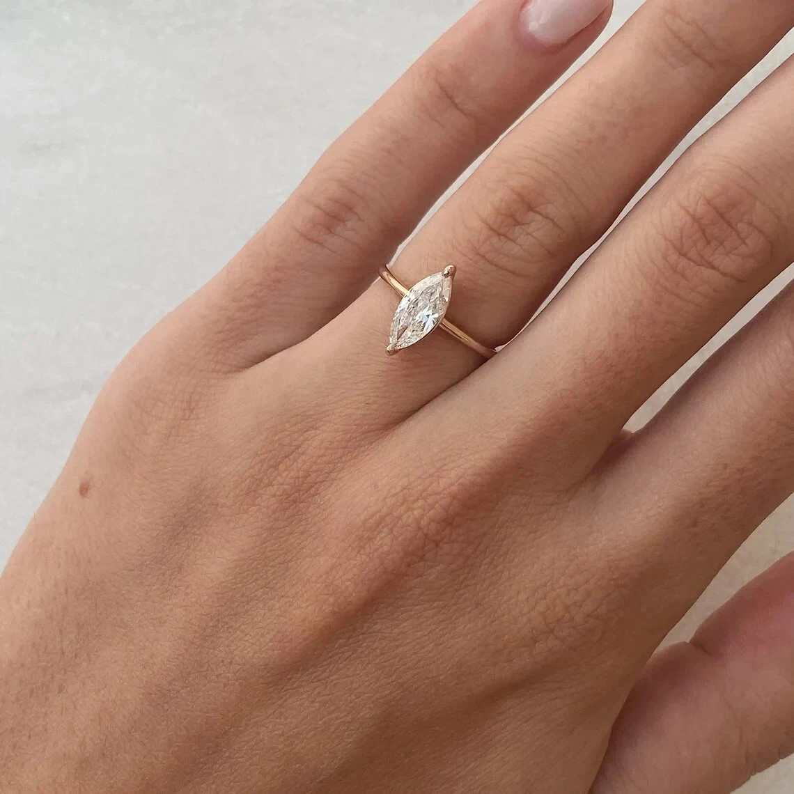 Solitaire Bezel Set Ring 2Ct Marquise Lab Created Diamond 14K Yellow Gold Plated