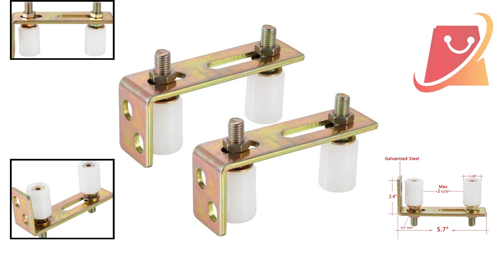 Slide Gate Guide Roller with L Post Bracket Nylon Dual Rollers for Sliding Gates