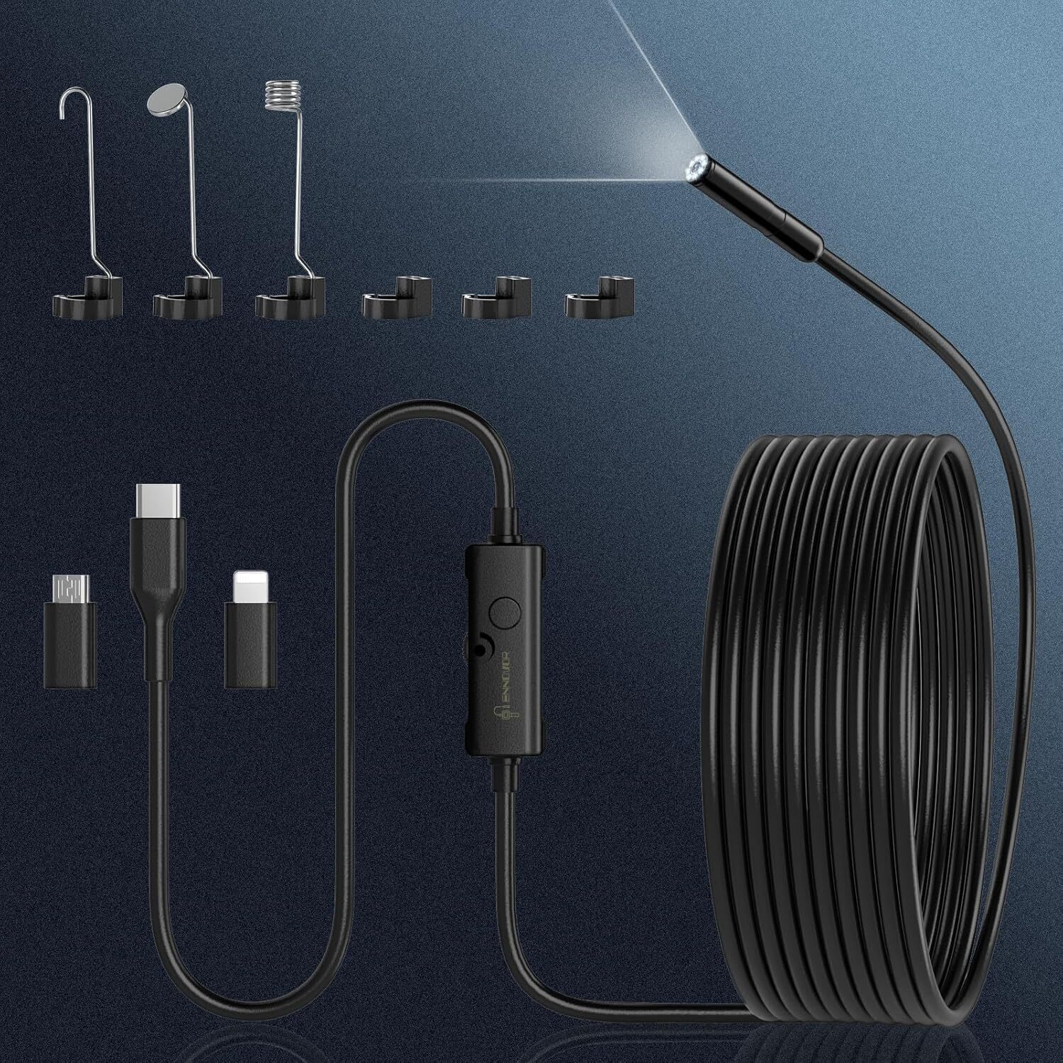 Endoscope Camera with Light, 1920P HD Borescope Camera with 8 LED Lights 16.4ft